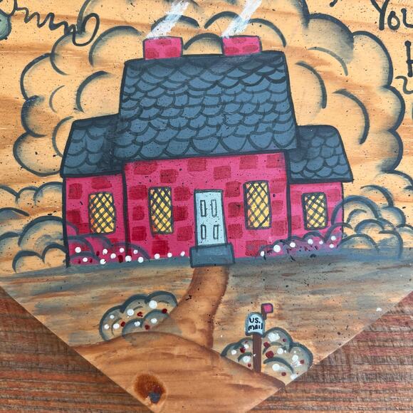 Vintage 80s Wooden Heart Wall Plaque “Home Is Where You Hang Your Heart” Sign - Picture 8 of 15